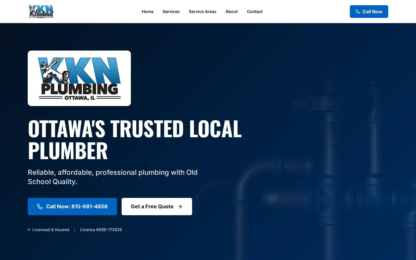 KKN Plumbing website built by Illinois Valley Web Design